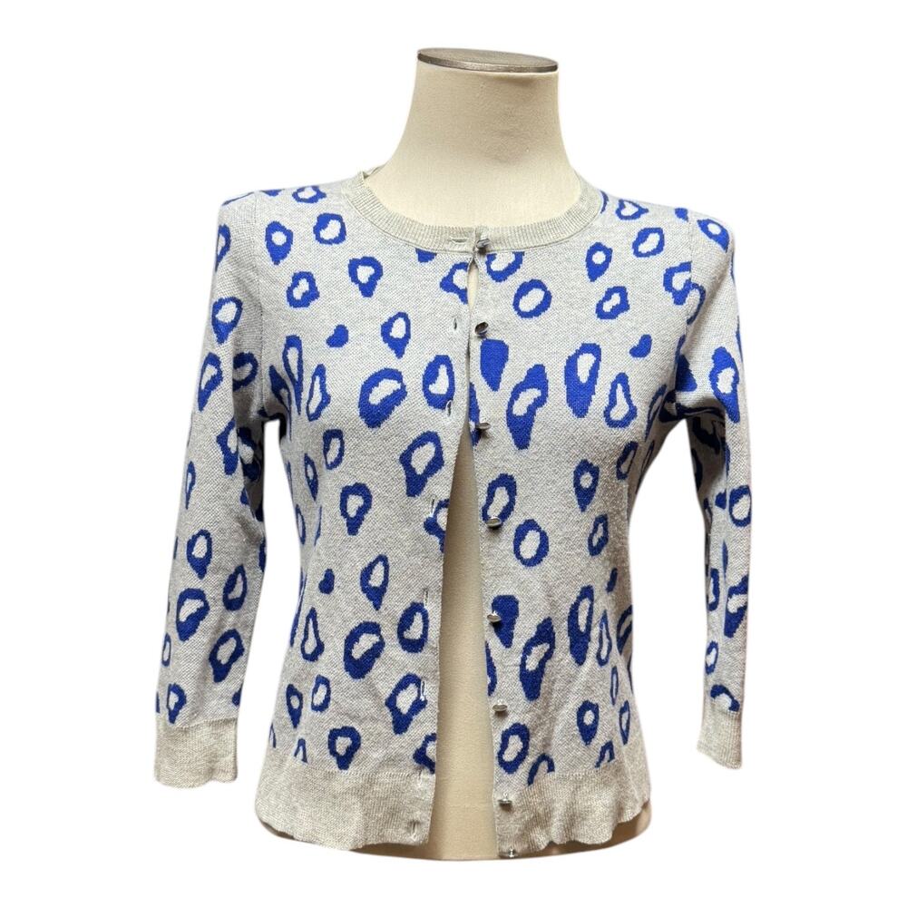 Banana Republic Wool Blend Cardigan Sweater Gray Blue Leopard Cheetah Small